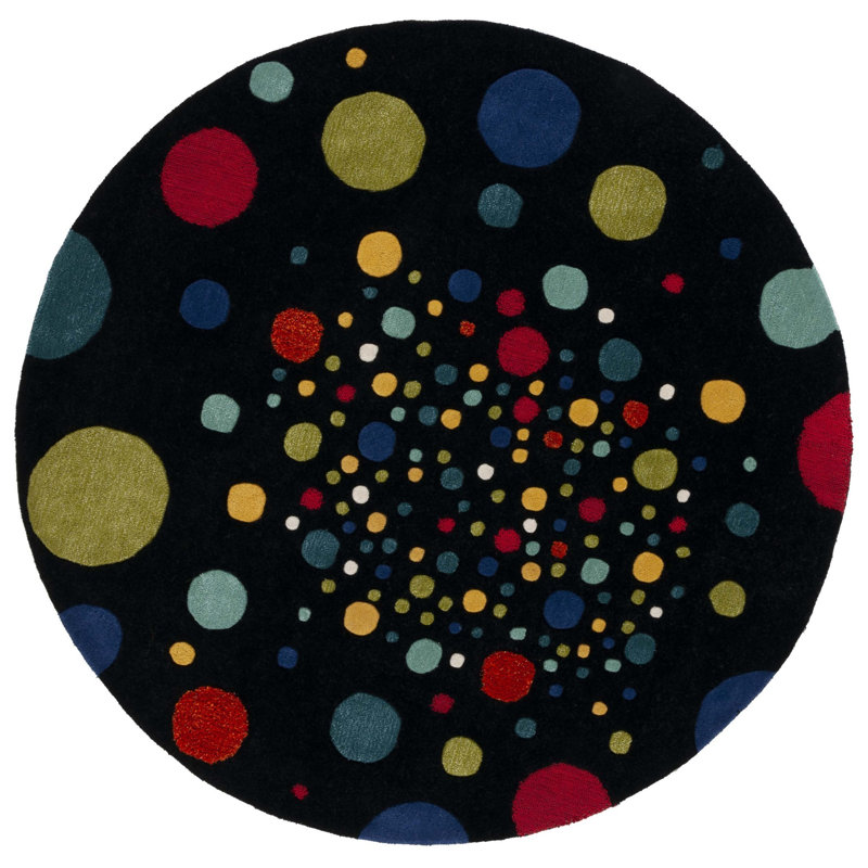 Amier Hand Tufted Wool And Viscose Polka Dots Rug, Round 6'