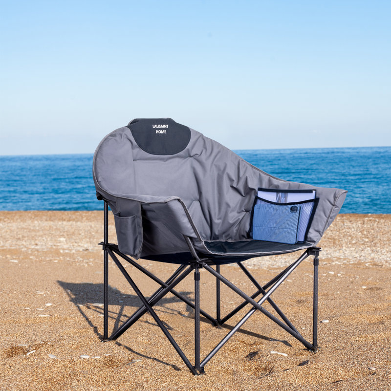 Chaise de camping pliante avec coussin, Noir