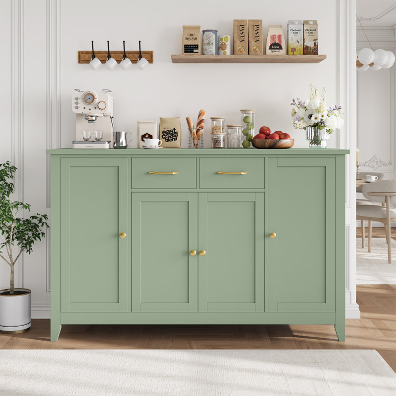 Buffet décoratif 4 portes avec 2 tiroirs, tablettes réglables, Vert