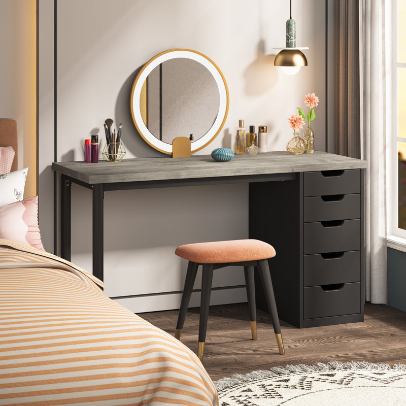 Bureau 47 po avec 5 tiroirs, Gris / Noir