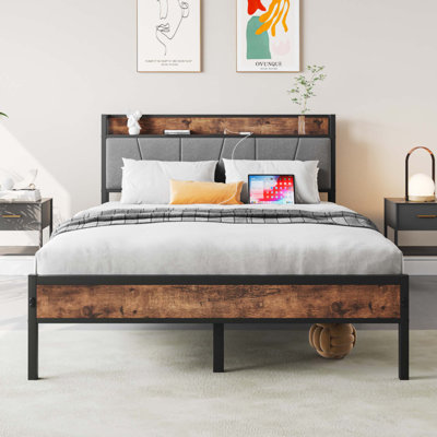 Full Size Bed with Storage Headboard and Charging Station