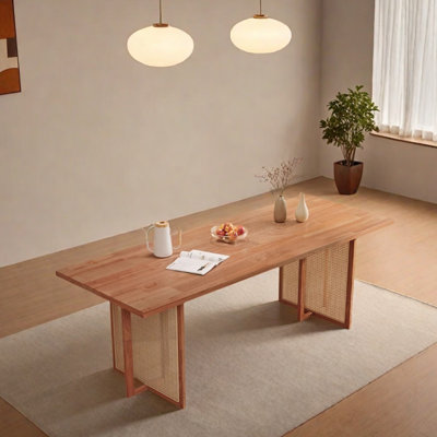 Table de salle à manger simple et durable en rotin d'hévéa