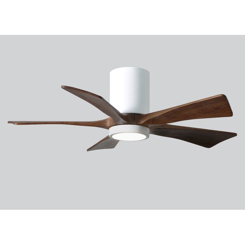 Irene Flushmount Light Kit 5 Blade LED Ceiling Fan, Walnut Tone, 42", Gloss White