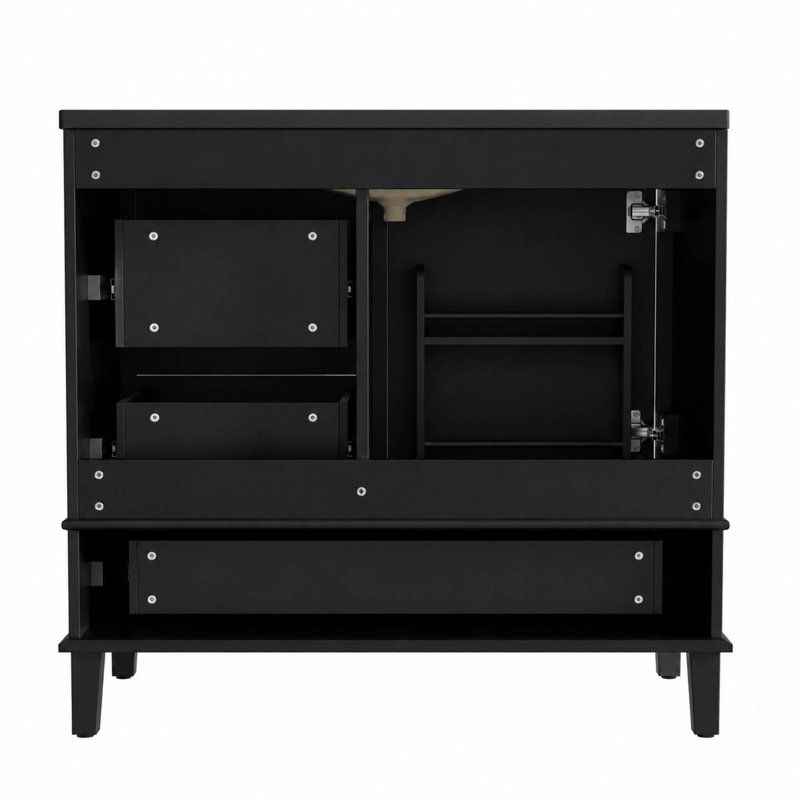 Meuble-lavabo simple 36 po avec plateau en céramique, Noir, noir, noir, noir