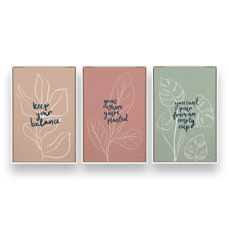 Ensemble de 3 fleurs confiantes, H 13 po x l 27 po, Cadre flottant blanc opaque