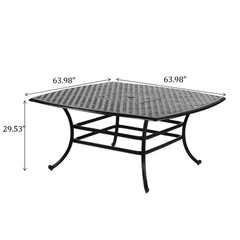 Table de salle à manger 64 po carrée en bronze de lave foncé - aluminium avec décoration charmante pour une table d'extérieur, espaces de travail robustes et élégants