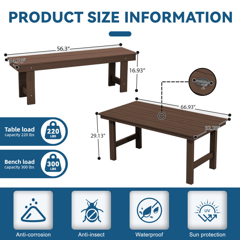 Julian High Density Polyethylene Outdoor Dining Stool 3-Piece Set, Brown