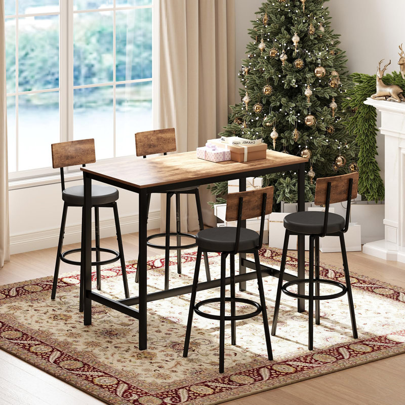 Dining Table Set for 4, 5-Piece Counter Height Bar Table Set with 4 PU Upholstered Stools