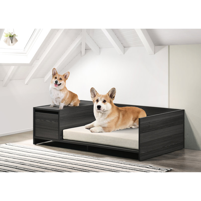 Lit pour animaux de 47 po de largeur avec rangement latéral et coussin moelleux - Gris cendré, largeur de produit de 47,18 po
