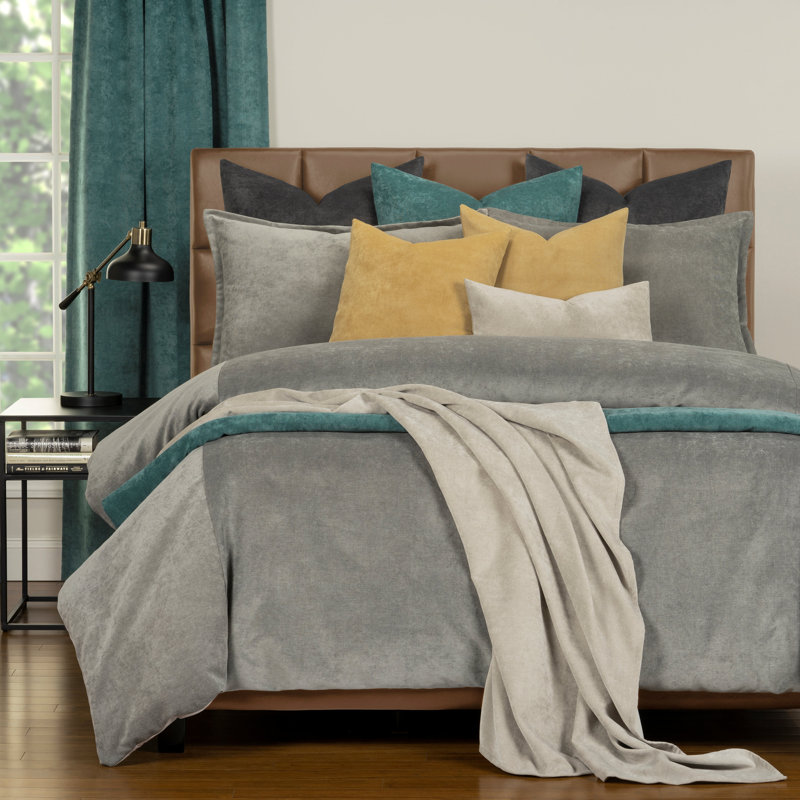 Polyester Channel Duvet Cover & Insert, Full/Double Duvet Cover + 6 Additional Pieces, Smoke