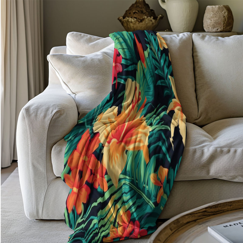 Retro Hawaiian Florals - Couverture Sherpa de qualité supérieure 1 pièce, Lit simple