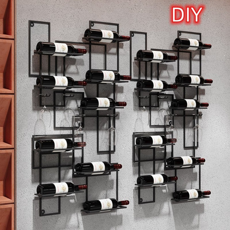 DIY Modern Red Wine Rack Wall Mounted Bar Iron Display Shelf Living Room Hanger Display Rack Wine Bottle Holder Wine Rack