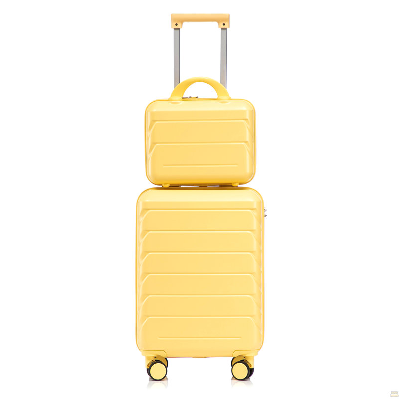 14 "/ 20" 2 pièces / ensemble dans un bagage à roulettes en ABS, avec serrure à combinaison, étui à cosmétiques 14 "(jaune)