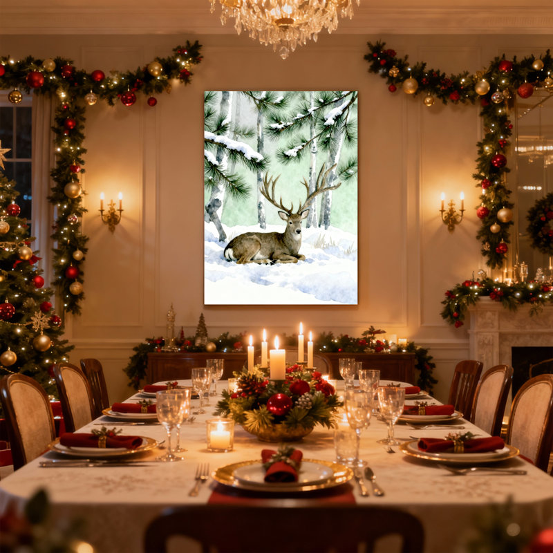 Ensemble de 3 reproductions d'art sur toile, "Christmas Winter Deer In Snowy Forest Scene", H 18 po x l 12 po