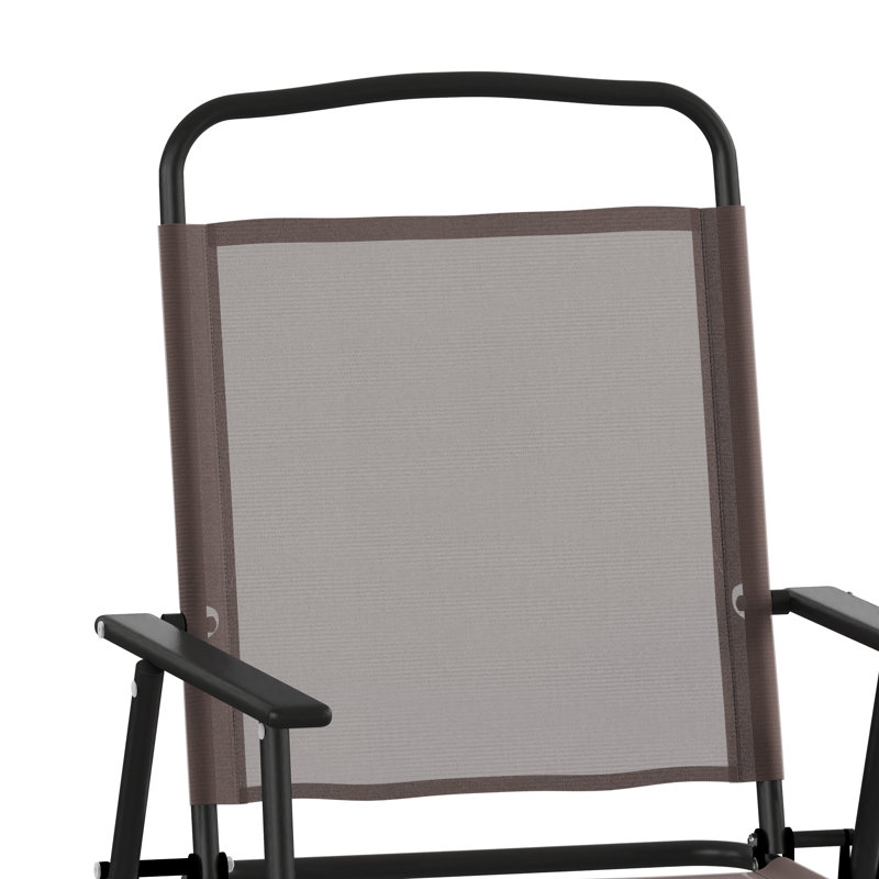 Chaises de patio pliables en polyester enduit de PVC avec accoudoirs Clarajane, Brun