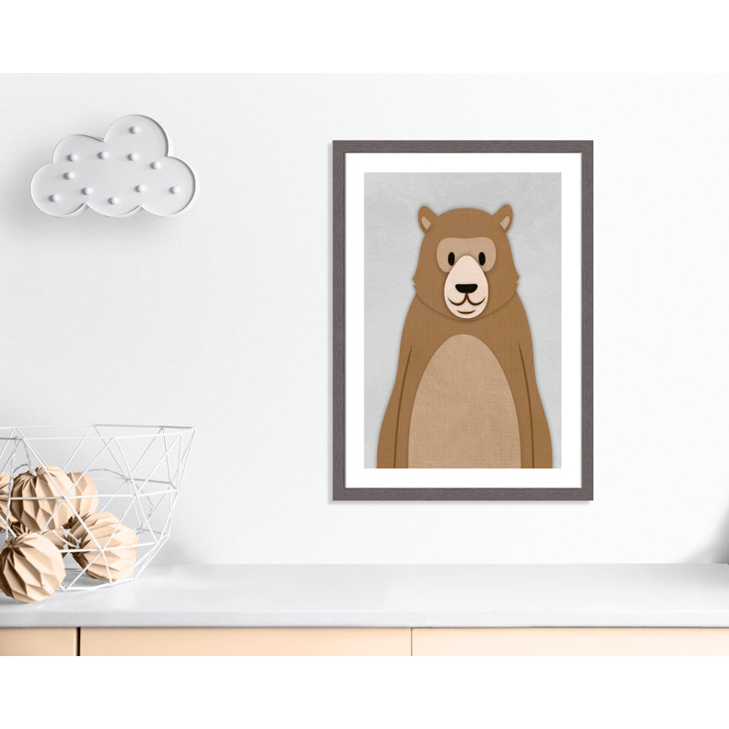 Adhésif décoratif Cheery Bear, H 34,5 po x l 24,5 po x P 0,6 po, Encadré plat à grain de bois gris