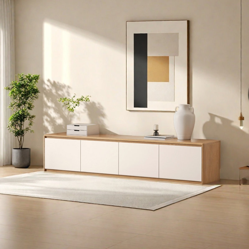 Meuble télé en chêne avec 4 tiroirs de rangement, H 16,53 po x L 78,74 po x l 15,75 po