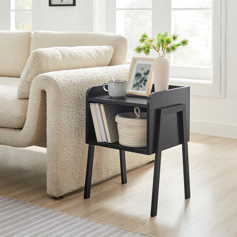 Kazuyo Midcentury Modern 2 Tier End Table, Black