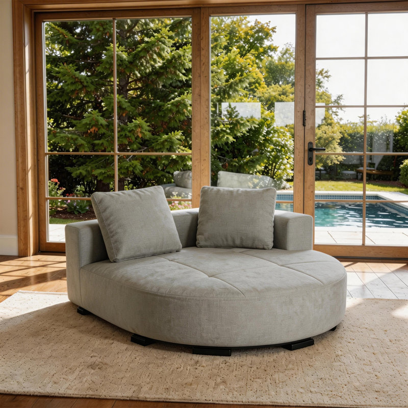 Canapé-lit modulaire rond capitonné surdimensionné rembourré avec 2 coussins, rembourré entièrement en mousse, sans assemblage requis