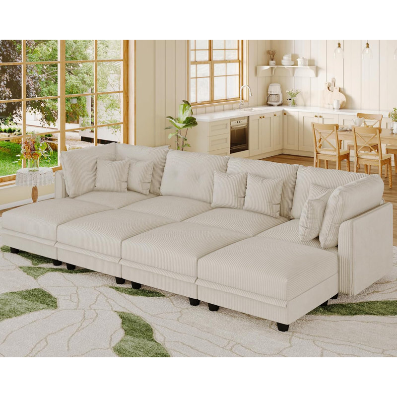 Degennaro 8 Seat Corduroy Convertible Modular Sectional Sofa With Storage, Beige Corduroy