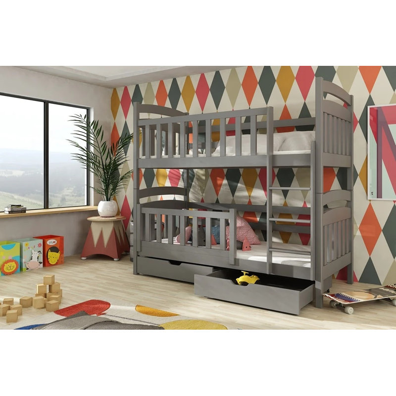 Landers Bunk Bed with Storage Included with Built-in Ladder Included, Graphite
