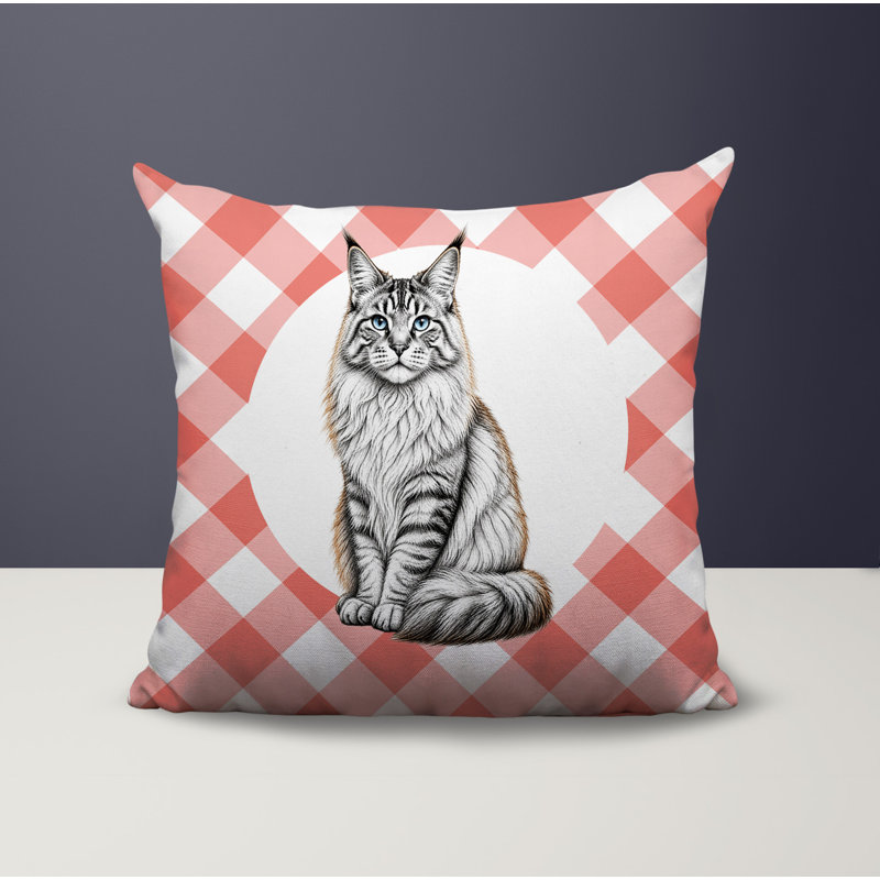 Oreiller réversible intérieur / extérieur Maine Coon Cat, 18x18, Peach