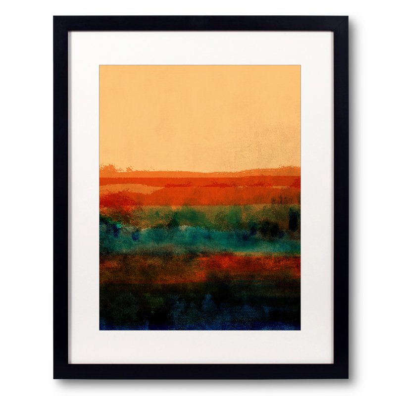 Paysage abstrait par Angel Estevez - Peinture, Papier avec cadre noir, 30" H x 24" W