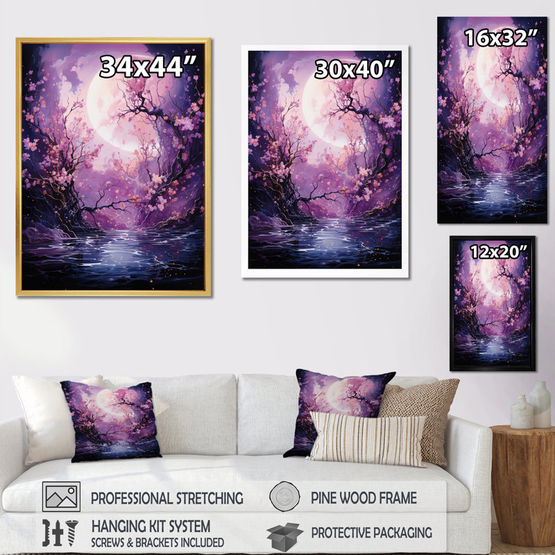 Lune fleur nocturne I, Cadre doré simple, H 20 po x l 12 po x P 1 po
