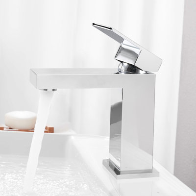 Single Handle Bathroom Faucet, Modern & Simple Square Design, Pop - Up Drain, Corrosion Brass, Water Saving, Leak Proof Configuration Structure