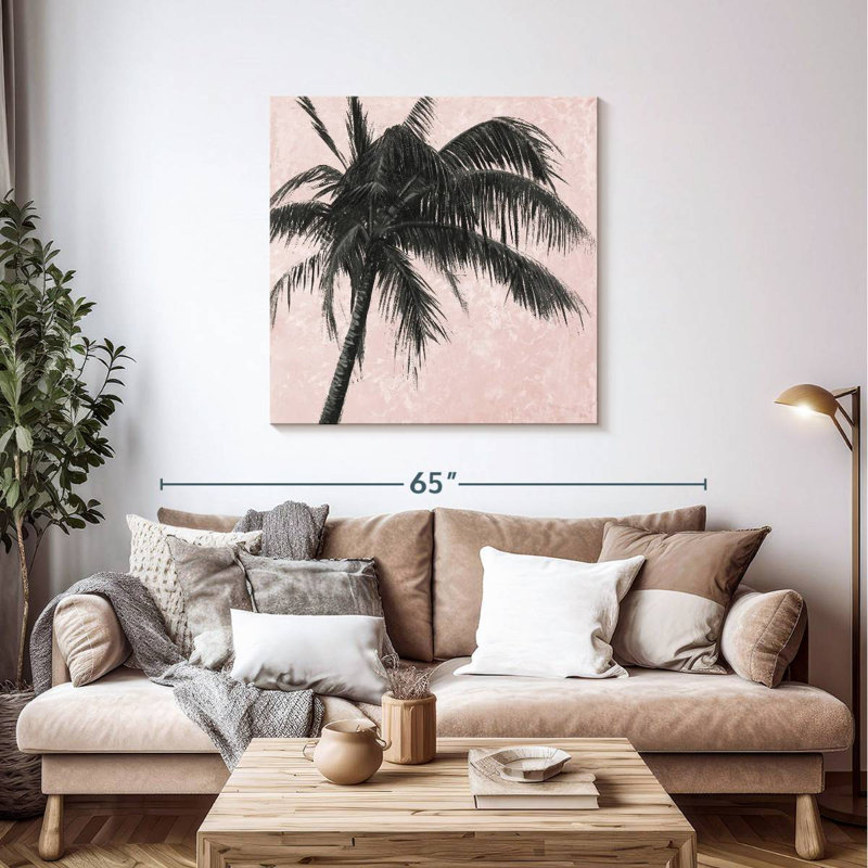 Harnek Gray Palm On Pink II, 39" H x 39" W