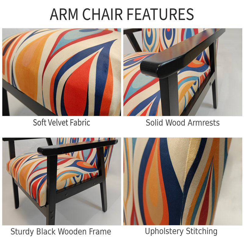 Chaise d'appoint Plaid - Fauteuil brun neutre, Accoudoirs carrés noirs