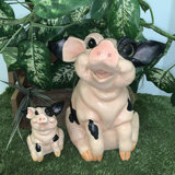 Country Critters Spotted Pink Pig "Purdy With Piglet" Whimsical Garden 2 Piece Statue Set