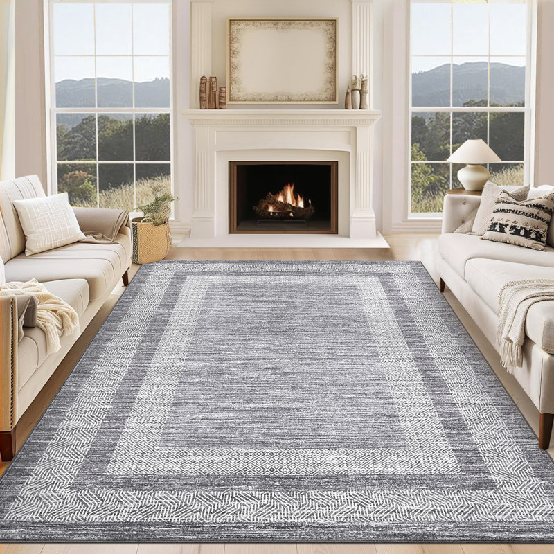 Randolph Machine Washable Rug Non-Shedding Rug for Living Room Bordered Design Modern Rug Soft Fluffy Pile Throw Rug Indoor Carpet Ultra-Thin Floor Cover for Bedroom Hallway Dining Room Kitchen Office Playroom