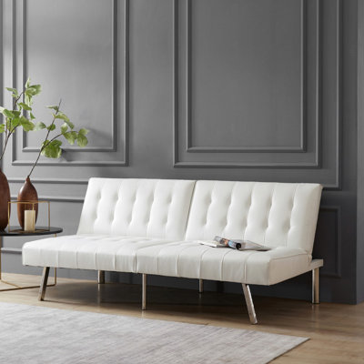 Cnut Twin 32.67" Futon Sofa Bed, Faux Leather Couch Bed, Futon Convertible Sofa Bed with Metal Legs