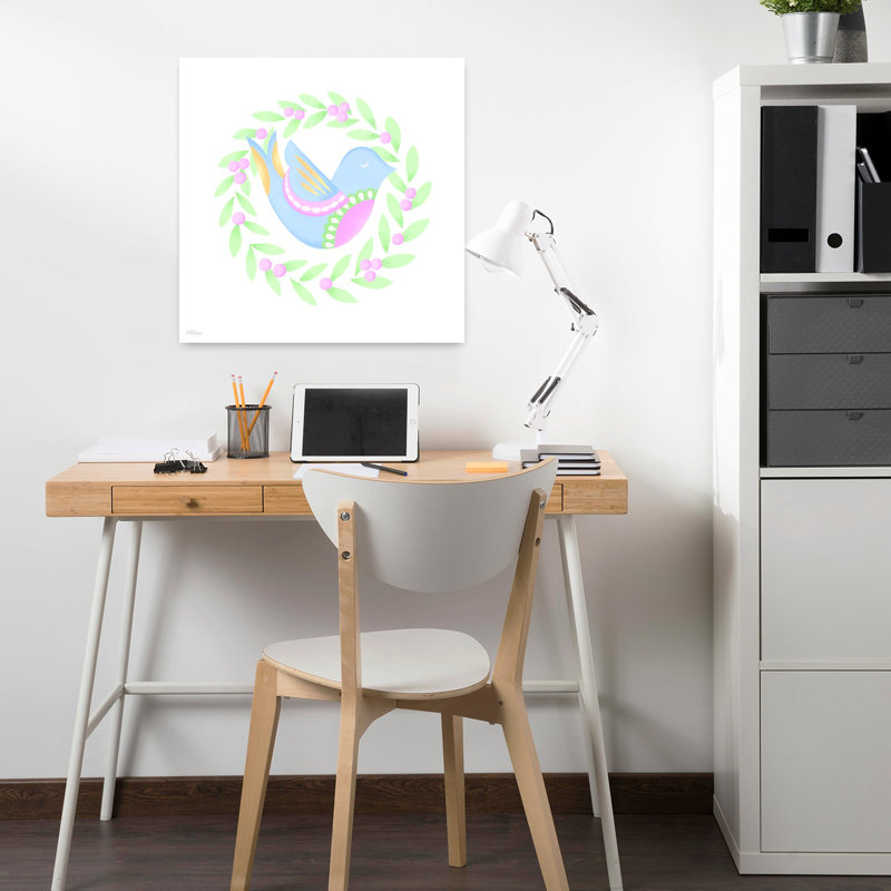 Art contemporain, art contemporain fantaisiste, oiseau, printemps, H 18 po x l 18 po