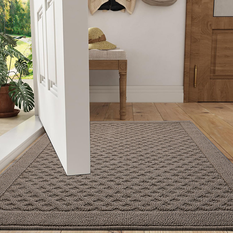 Premium Indoor Outdoor Doormat,Machine Washable Low Profile Non-Slip Rug for Front Back Door,Entry, 32'' W x 48'' L, Khaki