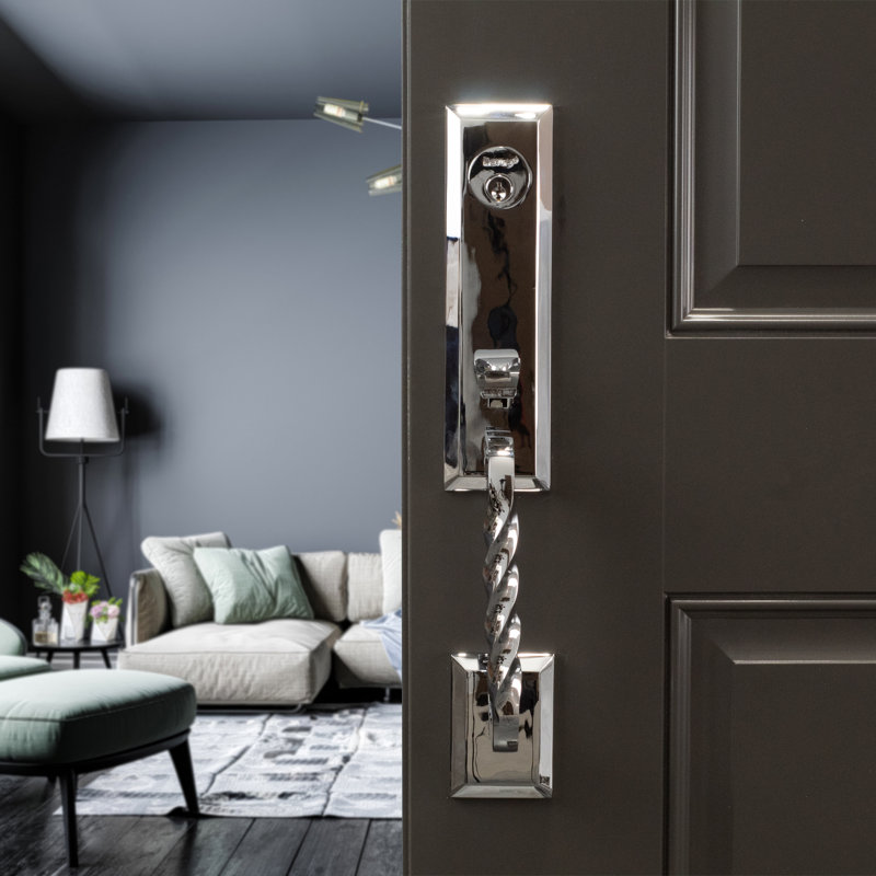 Handle With Lever And Deadbolt, Satin Nickel, Left