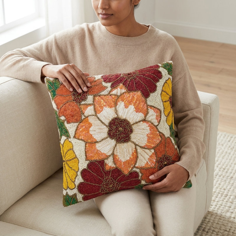  Beaded Square Pillow Cover & Insert