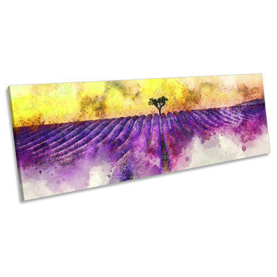 Lavender Tree Sunset Abstract - Wrapped Canvas Panoramic Print