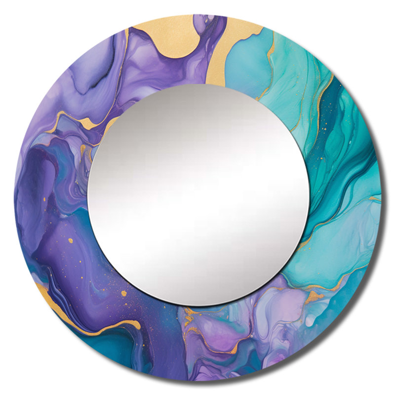 Samesh turquoise et mauve liquide Art II - grand miroir Fractals, 36 po x 36 po