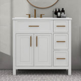 36" Bathroom Vanity With Sink Top, Two Doors And Three Drawers