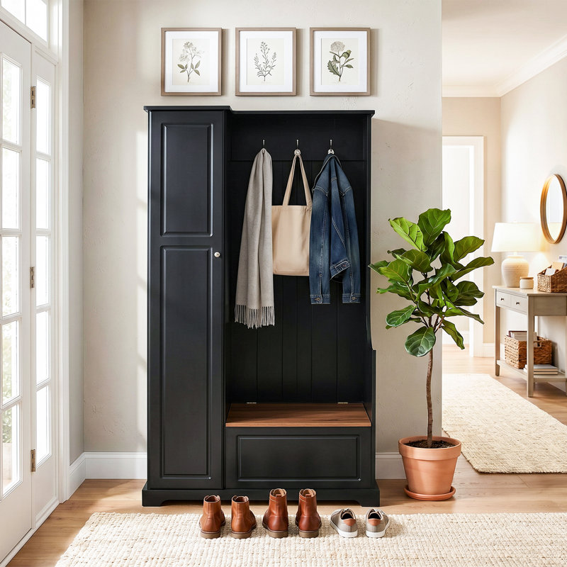 Multifunctional Entryway Hall Tree with Flip-Up Storage Bench, Adjustable Shelves and Hanging Hooks, Heavy-Duty MDF & Particle Board Mudroom Storage Organizer for Home Entryway Décor