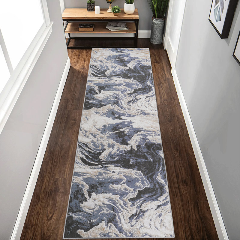 Tapis de couloir abstrait 2 x 8 L., Light Blue