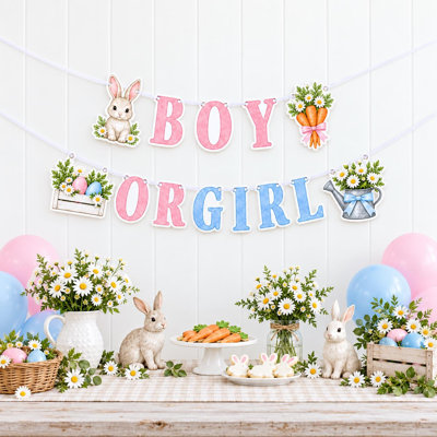 Bannière « Petite Surprise » pour la révélation du sexe du bébé, guirlande de lapins (garçon ou fille), décor de jardin lapin rose et bleu