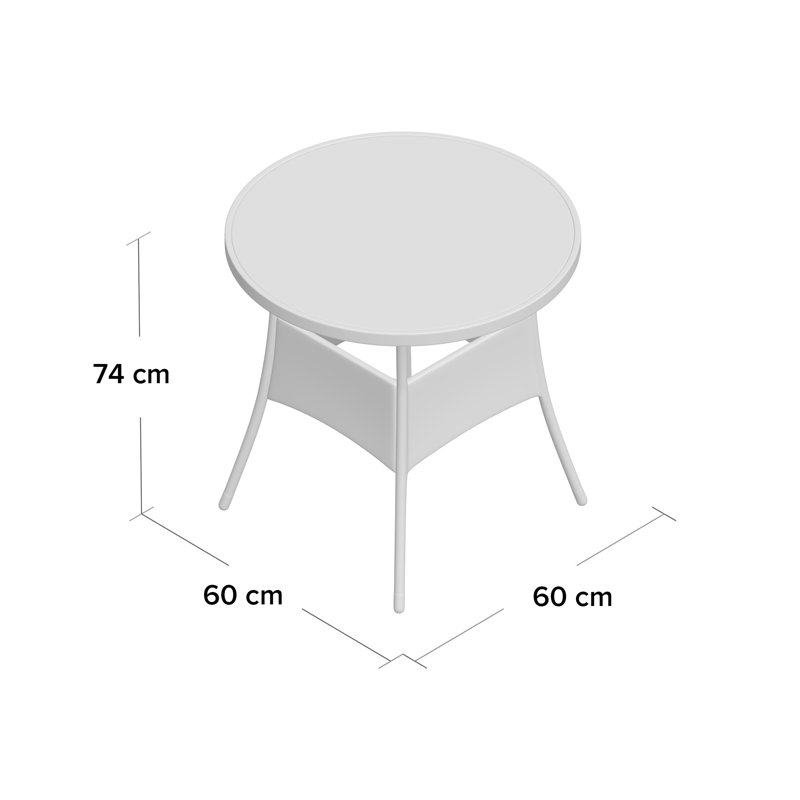 Nyla Round Glass Outdoor Dining Table, 74cm H x 60cm W x 60cm D