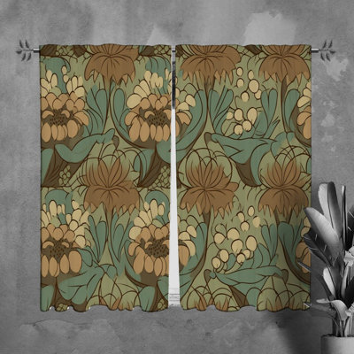 Motif floral de rideaux de fenêtre à motif brun - 6006