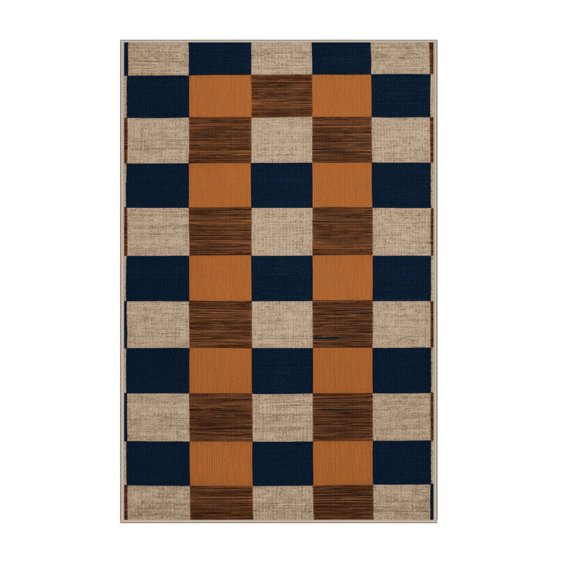 Tapis brun à carreaux lavable à la machine, Rectangle 8 pi x 10 pi