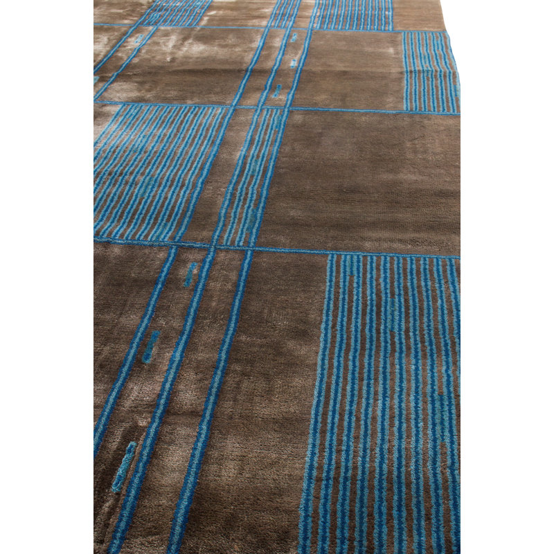 Mid Century Modern Hand Knotted Geometric Area Rug, Rectangle 6' x 9'