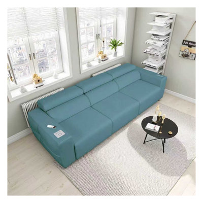 Blue 3-Seater Modular Power Reclining Sofa with Electric Seat Depth Control