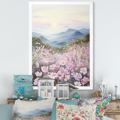 "Pink Roses Field In Mountain III", reproduction d'art sur toile